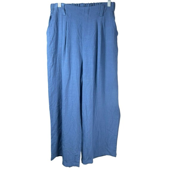 Halara Blue Linen Look Wide Leg Palazzo Pants Size M Petite High Rise Pockets - Picture 1 of 12